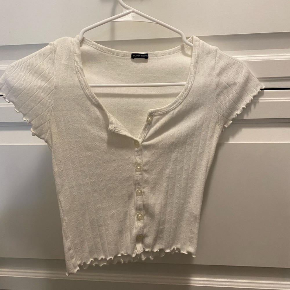 Ruffle sleeve brandy top